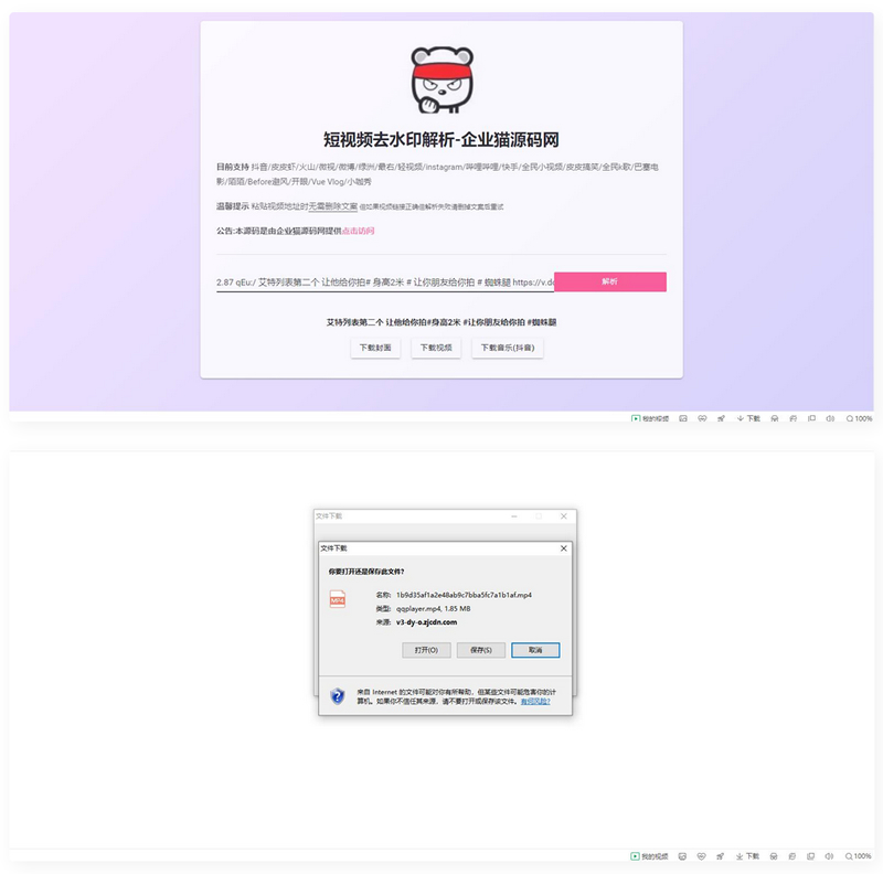 【亲测】网页版短视频去水印源码，上传既用-灵感源码社区